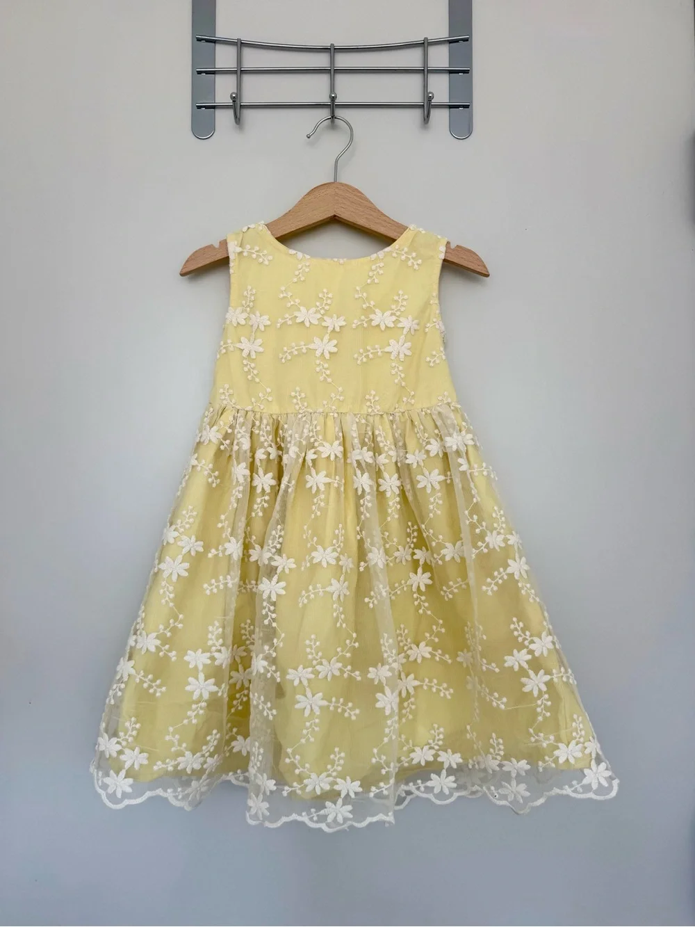Gymboree Sleeveless Yellow Dress with Floral Lace Overlay and Scalloped Hem